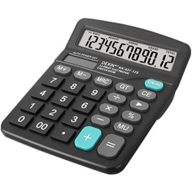 12 Digits Desktop Calculator with Large LCD Display, Basic Calculator Dual Solar Power and Battery, Standard Function for Office, Home, School (Black)