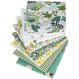 CraftsFabrics 8pcs Assorted Green Floral Fabric Bundle (25x25cm) Squares Green Printed Fabric Ideal for Crafting, Quilting, Home Décor, Patchwork
