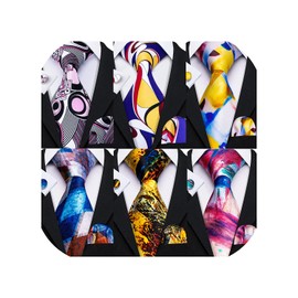 Barry.Wang Men Tie Classic Silk Gift Necktie With Tie Clip Jacquard Woven Neck Ties 6PCS Formal Wedding (Graffiti)