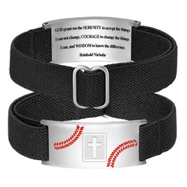 KLIFOWDY Bracelets for Men Boys Baseball Cross Bracelet Elastic Strap Stainless Steel Adjustable Bible Verse Bracelets Christian Jewelry Father's Day or Graduation Gifts