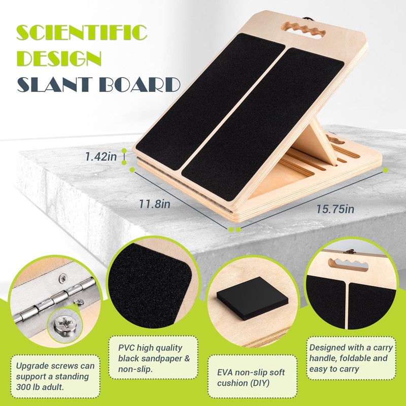 Slant Board for Calf Stretching, Adjustable Portable Wooden Incline Board