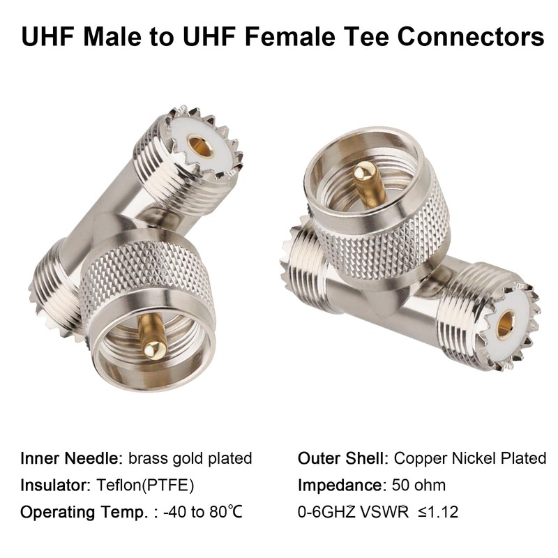UHF Male to UHF Female T-Connector Adapter 2 PCS, PL259