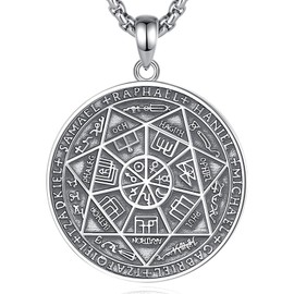 EUDORA Harmony Ball Sterling Silver 925 Cross Chain Saint Christopher Benedict Mary Miraculous Medal Archangel Medal Gabriel Metatron Seal of the 7 Archangels for Men Women, Sterling Silver, No