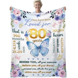 80th Birthday Gifts for Women 1944, Happy 80th Birthday Gifts for Women Ideas, Birthday Blanket for Women Butterflies, Happy 80th Birthday Blanket, 80 Year Old Birthday Gifts for Women Decor (50x60)