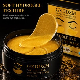 Parches Dorados de Hidrogel para Ojos, 60 Pares Parches dorados de hidrogel para complementar el cuidado del contorno de ojos; frasco compacto con 60 pares.