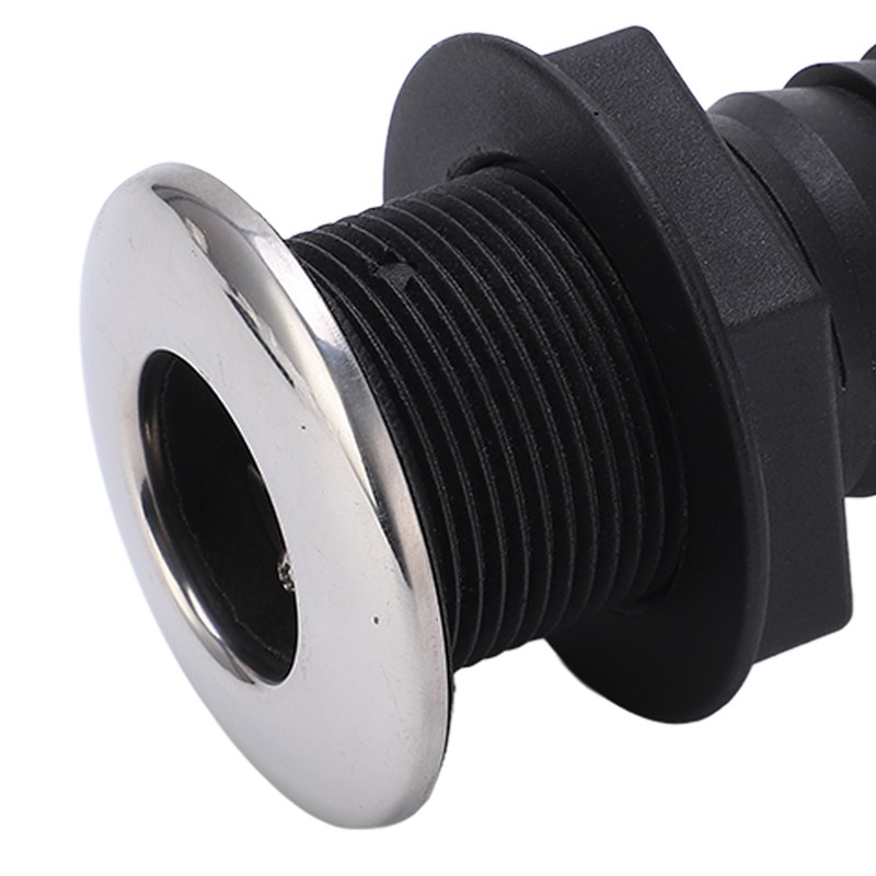 1 1/2in Through Hull Drain Straight Black with Stainless Steel