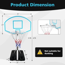 Portable Poolside Basketball Hoop, Adjustable Height 3.1ft-4.7ft, 36" Backboard, Outdoor Indoor Swimming Pool Games, Blue