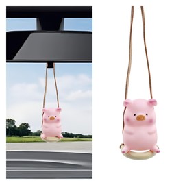 Swinging Pig Car Hanging Ornament for Rearview Mirror - Cute Piggy Pendant Car Rear View Mirror Charm - Auto Interior Decoration Accessories for Women Men (Pink Pig)