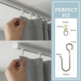 YAFIYGI 40 Pcs Curtain Track Gliders and Hooks Set Includes 20 Plastic Track Rollers 20 Stainless Steel Hooks Ideal for Ceiling Curtain Track RV Shower Curtain Rail Drapery System