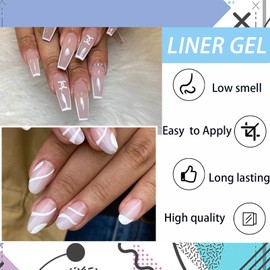 White Nail Polish, Painted Gel Nail Polish 8ML Gel Liner Nail Art Gel Polish Soak Off French Tip Manicure Gel for Painting & Liner Drawing UV/LED Gel Polish Pen For Beginner/Nail Artist