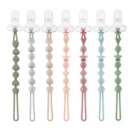 PandaEar Juego de 7 cadenas para chupete de bebé de silicona, diseño completo, cadena para chupete para niños y niñas, soporte universal para juguetes
