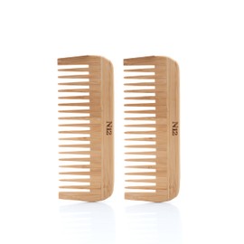 N12 products set of 2 bamboo comb handmade Eco-friendly Bamboo wood Wide tooth comb anti-static anti-frizz hair good option for detangling straight wavy & curly hair for women & men.