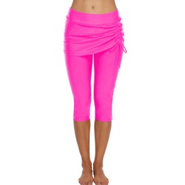 Swimming Water Pants Skirted Swim Shorts Cropped Capri Surf Leggings Wetsuit Pants UV Boardshorts for Women, Hot Pink, Large
