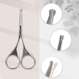 VOCOSTE Nose Hair Scissors, Round Safety Scissors, Eyebrow Eyelashes, Beard, Stainless Steel, Silver Color, 1 Piece