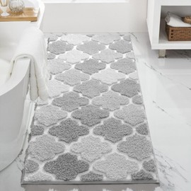 DEXDE Bathroom Rug Runner Non-Slip, Extra Absorbent Shaggy Large Bath Mat, Machine Washable Long Shower Rug for Bathroom Bedroom Hallway, 24" x 60" Gray