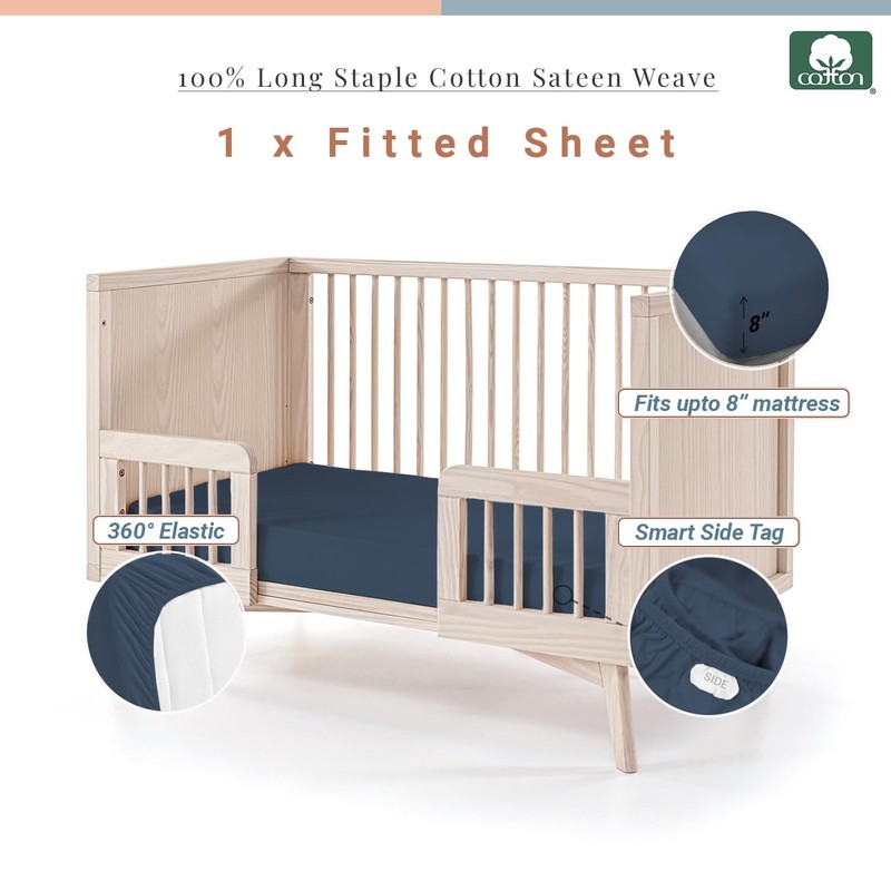 Pizuna 100% Cotton Fitted Cot Sheets Dark Blue, 400 Thread