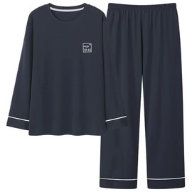 HEWEAYTA Men's Pajamas, Long Sleeve, Spring, Summer and Autumn, Room Wear, Large Size, Loungewear, Top and Bottom Set, Thin, 88.2 - 198.4 lbs (40 - 90 kg), Loose, Cotton, Sweat Absorbent, Breathable