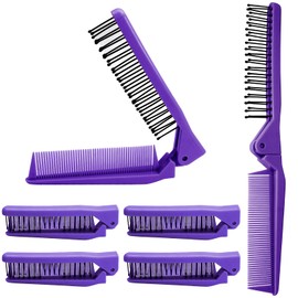 Qjaiune Hair Comb, 6PCS Travel Foldable Plastic Brush Comb Portable Folding Anti-Static Hairdressing Tools, Mini Pocket Double Headed Hair Brush for Men Women (Purple)