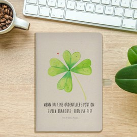 Mr. & Mrs. Panda DIN A5 Baumwoll Notizbuch Blume Kleeblatt - Geschenk, Garten, neuer Job, Umzug, Motivation, Sommer Deko, Schreibheft, Frühlings