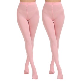 Paralinda 2 Pairs Women's Solid Color Tights 80D, Soft Opaque Microfiber Tights (Pink, S/M)