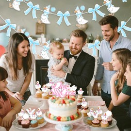 2 Set Goose Theme Banner- Blue One Silly Goose with Bow Style Banner for Birthday Decor & Animal Theme Baby Shower Party Supplies