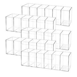PEDOBALI 5 Pcs Clear Pencil Holder 6 Compartments Acrylic Cosmetic Brush Storage Box Pencil Cup Stationery Holder Makeup Brush Organizer for Bathroom Kitchen Dorm Office Desk Accessories