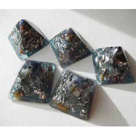 5 Light Blue Small Pyramids Crystal Orgone Generator Energy Accumulator PERFECT GIFTING TOOL!!!! Made 7.83/432/528Hz Frequency with OM Chants Many Beautiful Ingredients!!