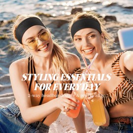 BELEVO Black Hair Band Women's Thin - Pack of 6 Sports Headband Women's Summer Soft Wide Headband, Non-Slip & Stretchy, Fashion Hair Bands for Cosmetics, Workout, Yoga, Running, Fitness, Gym