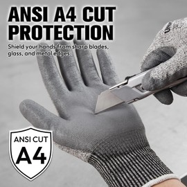 UNINOVA 12 Pairs Cut Resistant Work Gloves for Men Women, ANSI A4 Cut Proof Gloves with PU Coating, 13 Gauge HPPE Glass Fiber Touchscreen for Metal Handling, Glass Work, Woodworking