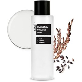 coxir Black Snail Collagen Toner l Essence Toner for Pluming, Moisturizing l Black-3-Complex: Black Rice, Bean, Sesame, Snail Mucin, Collagen l Korean Skin Care, Fragrance-Free [150ml /5.07 fl.oz]