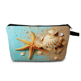 MoCaliduccious Beach Starfish Shell Print Makeup Bag Birthday Gift for Beach Lovers Friends at Summer Celebrations​​ Ideal Mother’s Day Vacation Gift Set for Her​​