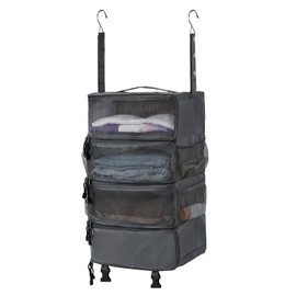 Surblue Hanging Travel Organizer Portable Hanging Luggage Organizer Multiple Compartments Collapsible Compression Closet Packing Cubes,LightGray,M