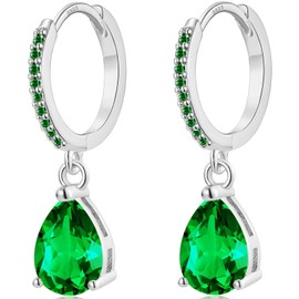 MASOP Earrings 925 Silver Hanging Women's Hoop Earrings with Pendant Zirconia Water Drop Bridal Earrings Jewellery Gifts for Weddings Birthday with Gift Box for Girlfriend Women Girls Silver/Gold,