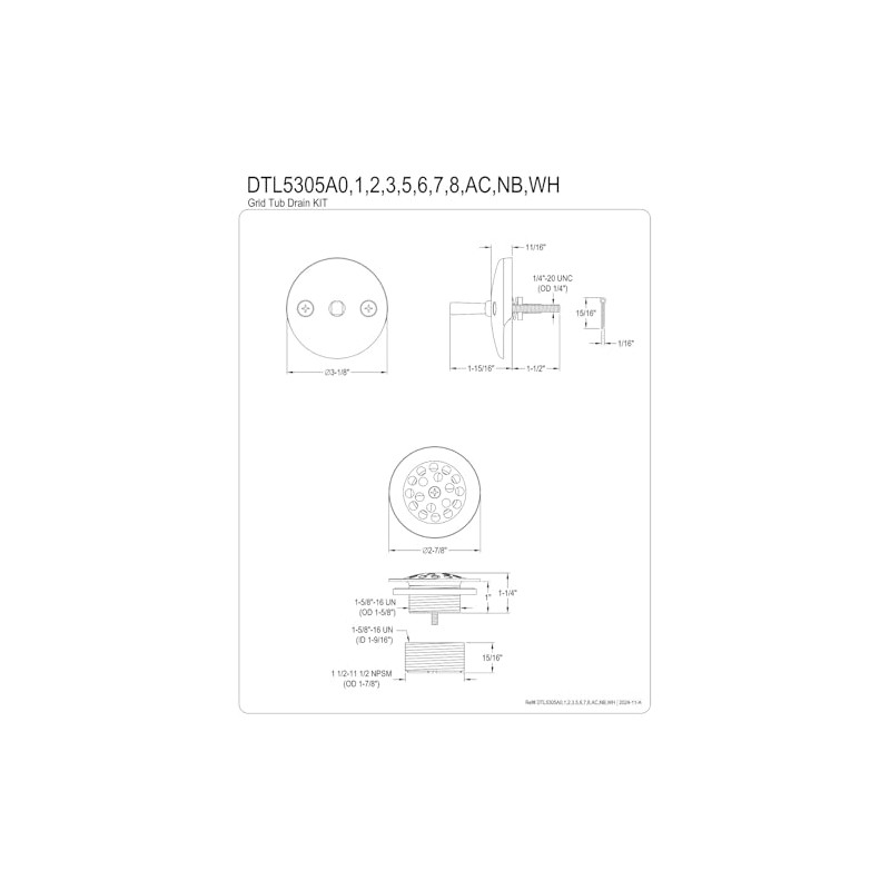 Kingston Brass DTL5305A5 Trimscape Grid Tub Drain Kit, Oil Rubbed