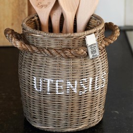 Riviera Maison - Rustic Rattan Avenue Utensils Pot - Kitchen Utensils - High Basket - Natural - Diameter 16 cm, Height 21 cm