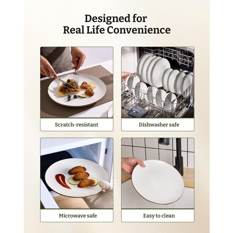 Famiware Eden Embossed Plates and Bowls Sets, Stoneware Dinnerware with