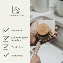 Barra de jabón para platos sólida, bergamota + aceite esencial de lima, jabón natural, sin residuos, sin plástico, certificado USDA orgánico y vegeCer