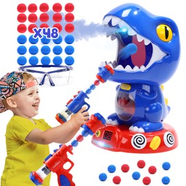 EagleStone Movable Dinosaur Toys for Kids 5-7, Spaying & Auto Scoring, Dino Shooting Target Game with 2 Pump Guns, 48 Foam Balls, Sound, Fun Gift for Boys & Girls, Party Favor