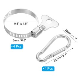 PATIKIL Adjustable Flagpole Clips 0.8-1.5 Inch, 4 Pcs Stainless Steel Flag Pole Clip Bracket Flagpole Rings with Hooks for House Garden Boat