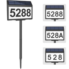 GEAGMAGC Solar House Numbers for Outside Light up, LED Illuminated Home Number Address Sign Plaque Waterproof for Yard, Wall-Mounted or Floor-Plugged- Black, 8.7 × 6.4 inch