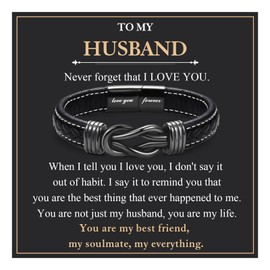 EYQV Husband Gifts, Leather Bracelet Husband Gifts for Men, Romantic Gifts for Husband Birthday Christmas Anniversary, Valentines Gifts for Husband
