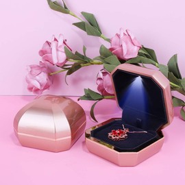 iSuperb LED Pendant Necklace Box Bracelet Case Couple Jewelry Gift Boxes Small Jewelry Display for Proposal Engagement Wedding Valentine's Day (Champagne gold)