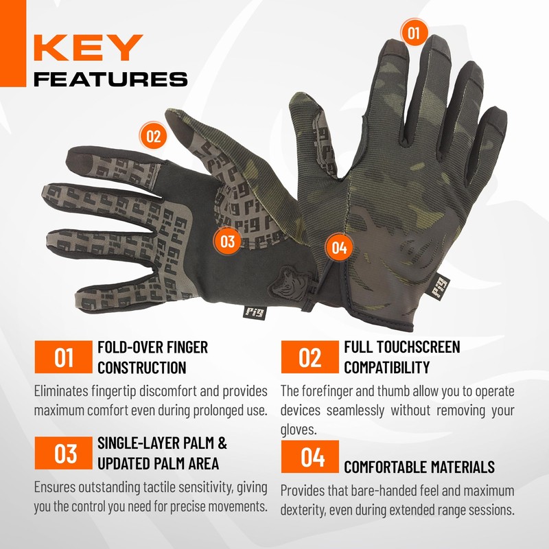 PIG Delta Utility Tactical Gloves, Touchscreen Compatible, High Dexterity, for