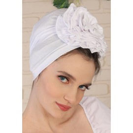 Aisha's Design - Pañuelos instantáneos para cabeza de turbante para mujer, 95% algodón, diseño de rosa, Blanco, Talla única