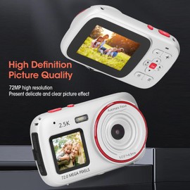 Digitalkamera für Kinder, 72 MP, 16-facher Zoom, Anti-Shake-Automatik, Kompakte Tragbare Kamera für Jungen, Mädchen, Kinder (6 Farben) (Silver)