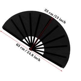 MANCHAP 4 PCS 13 Inch Large Folding Hand Fan, Chinese Kung Fu Tai Chi Hand Fan, Nylon Cloth Handheld Folding Fan for Dance, Decorations, Festival, Party, Plain Black