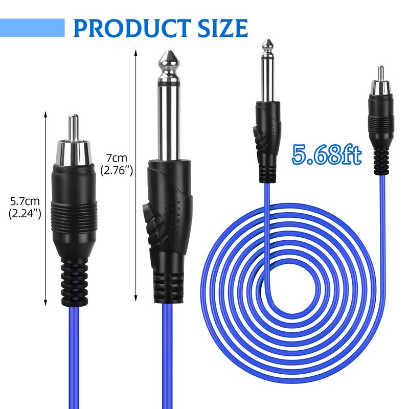ATOMUS Tattoo RCA Connector Clip Cords 5.68ft 1.73m Silicone Wire