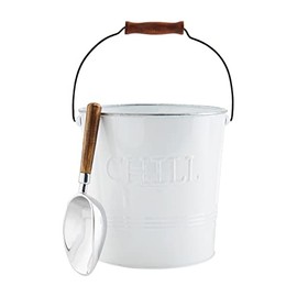 Mud Pie, White, Enamel Tin Ice, Bucket 7.5" x 7.5" Dia | Scoop 8"