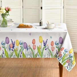 Horaldaily Spring Summer Tablecloth 60x104 Inch, Easter Watercolor Wild Flowers Tulip Lavender Blooming Floral Table Cover for Party Picnic Dinner Decor