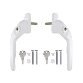 eSynic 2PCS Window Handles for UPVC Windows Left Right 40mm Spindle Lockable PVC Window Handle Replacement White Aluminum Double Glazing Window Handles with Key